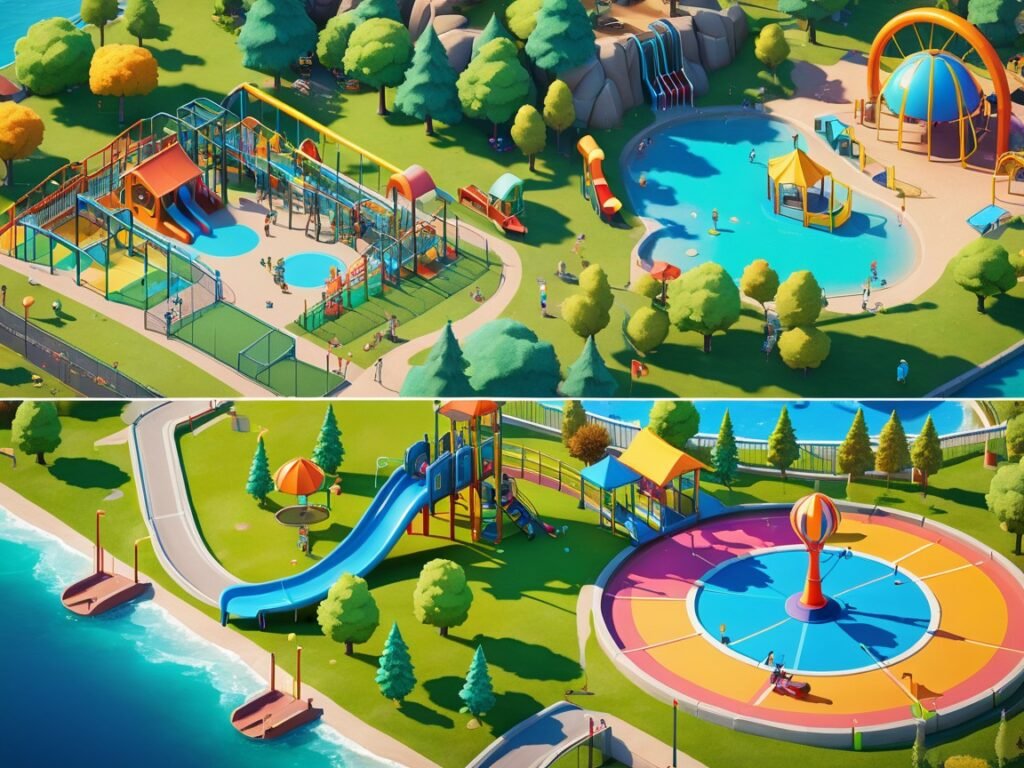 play world online — digital game world and playground system side by side comparison
