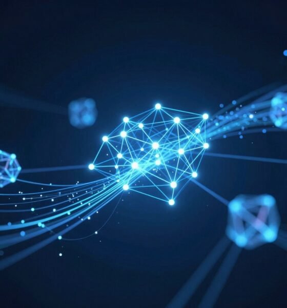 machine learning neural network visualization with connected data nodes