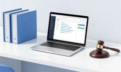 legal document management system dashboard on a law firm laptop