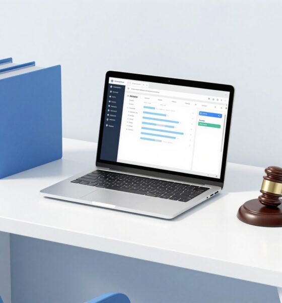 legal document management system dashboard on a law firm laptop